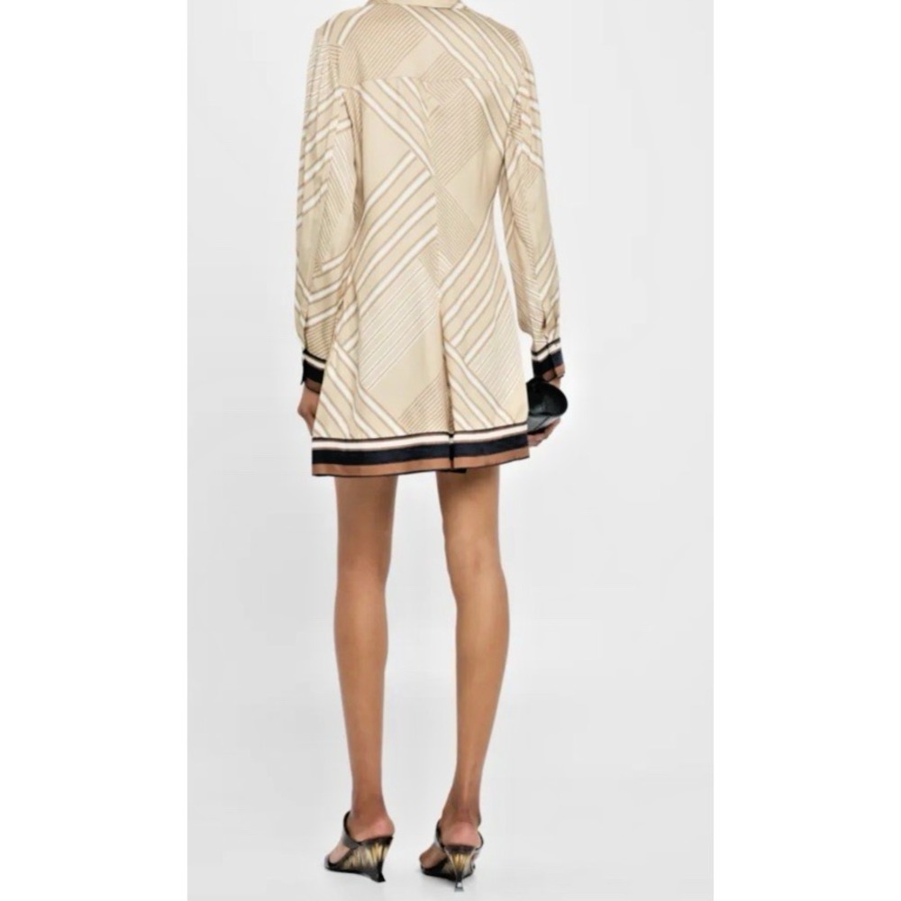 Veronica Beard Size 12 Pryce Striped Mini Shirtdress Silk Blend Stone Khaki Mult - Picture 3 of 15